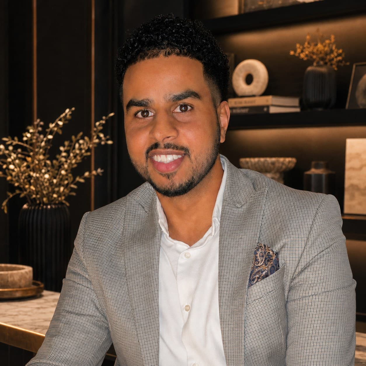 Ahmed, founder of Maliqe, seated in the boutique
